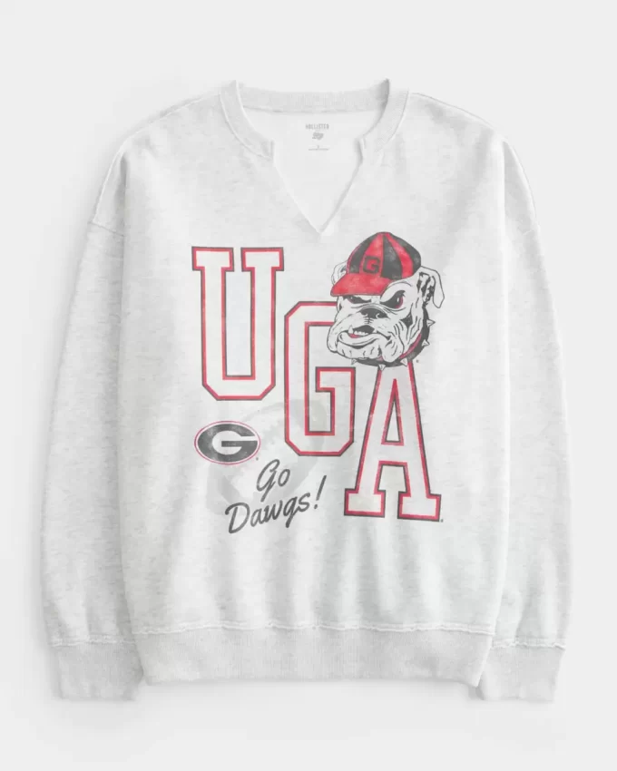 Büyük Boy UGA Dawgs Grafik Çentik Yaka Sweatshirt