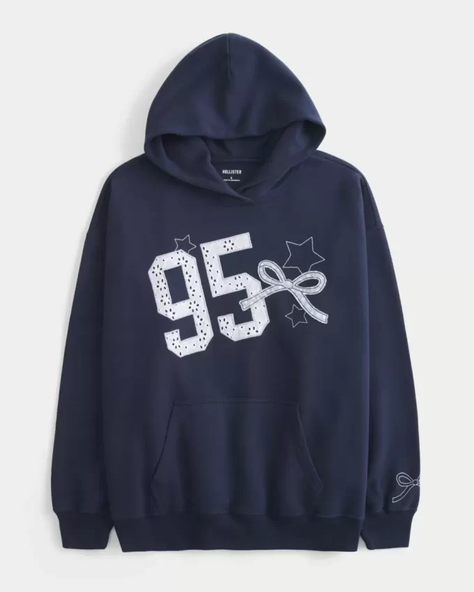 Büyük Boy Varsity Grafik Kapüşonlu Üst