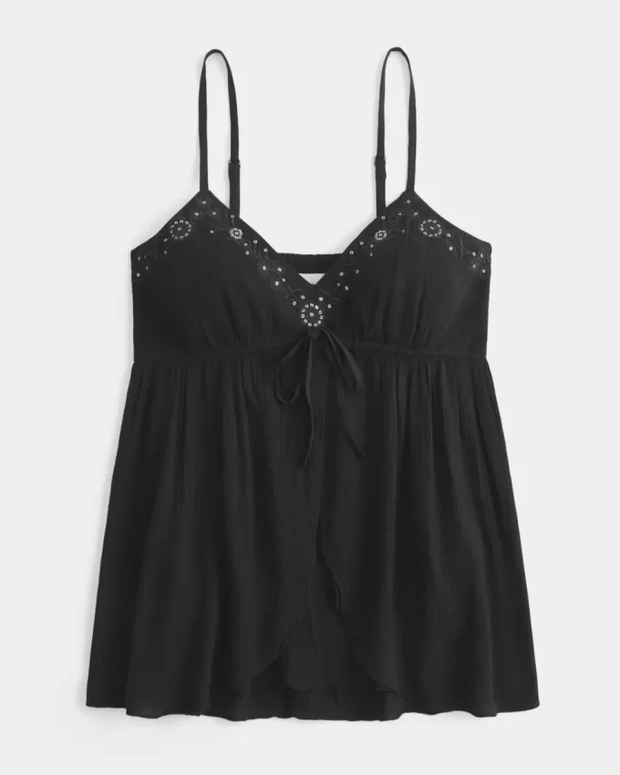 Crinkle Shine Flyaway Babydoll Üst