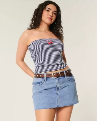 Curvy Düşük Bel Orta Yıkama Kot Mini Etek