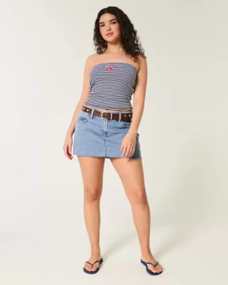 Curvy Düşük Bel Orta Yıkama Kot Mini Etek
