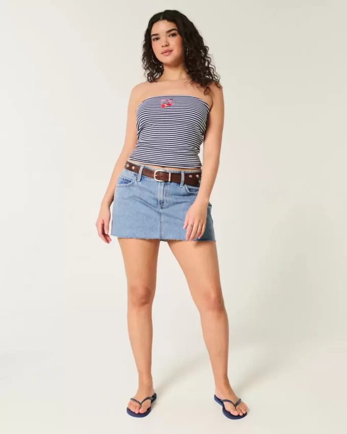 Curvy Düşük Bel Orta Yıkama Kot Mini Etek