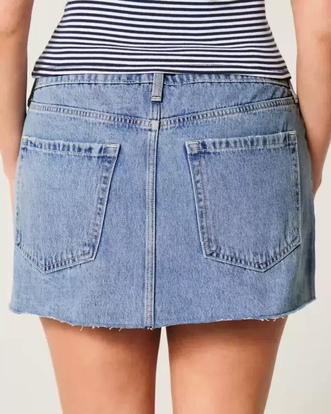 Curvy Düşük Bel Orta Yıkama Kot Mini Etek