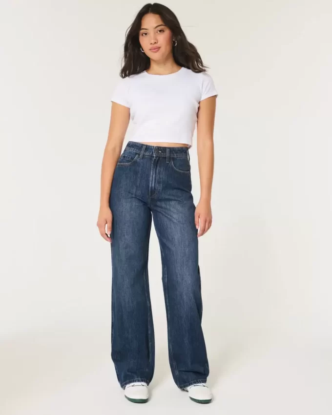 Curvy Ultra Yüksek Bel Koyu Yıkama Bol Pantolon