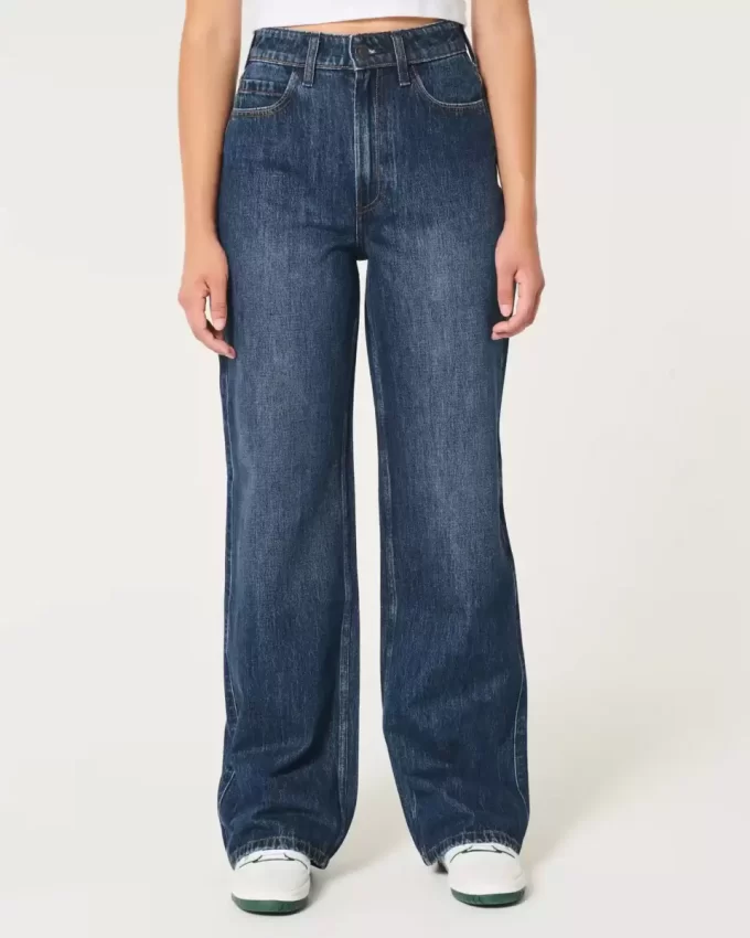 Curvy Ultra Yüksek Bel Koyu Yıkama Bol Pantolon