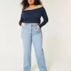 Curvy Ultra Yüksek Bel Orta Yıkama Baba Kot Pantolonu