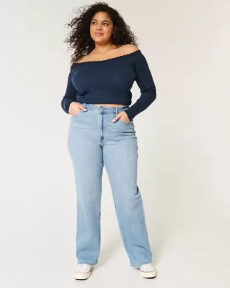 Curvy Ultra Yüksek Bel Orta Yıkama Baba Kot Pantolonu