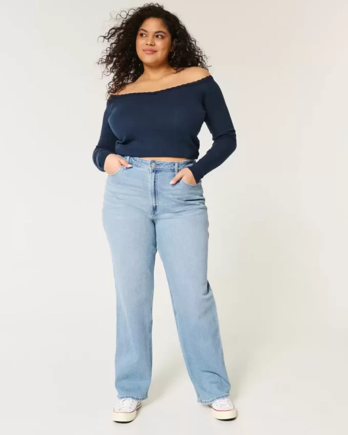 Curvy Ultra Yüksek Bel Orta Yıkama Baba Kot Pantolonu