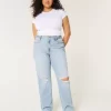 Curvy Ultra Yüksek Bel Yırtık Açık Yıkama Baba Kot Pantolonu