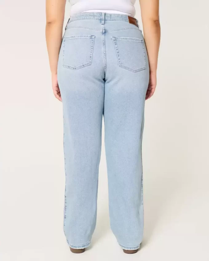 Curvy Ultra Yüksek Bel Yırtık Açık Yıkama Baba Kot Pantolonu