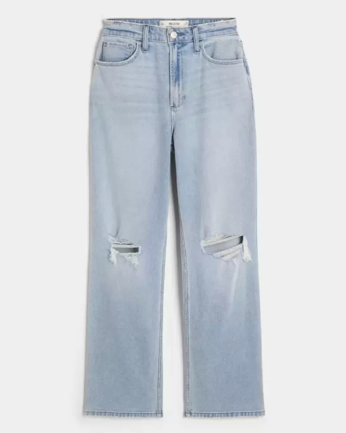 Curvy Ultra Yüksek Bel Yırtık Açık Yıkama Baba Kot Pantolonu