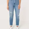 Curvy Ultra Yüksek Bel Yırtık Orta Yıkama Mom Jean