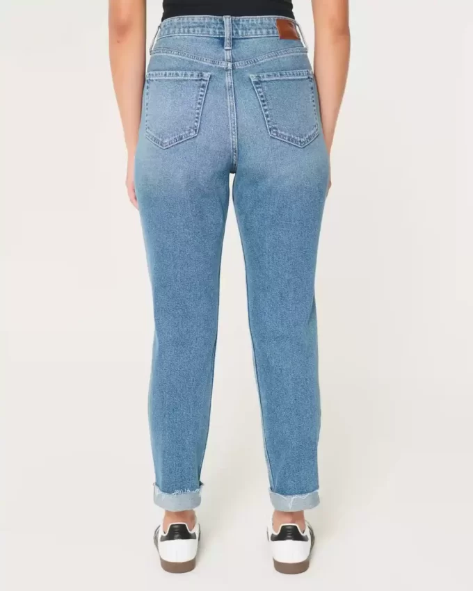 Curvy Ultra Yüksek Bel Yırtık Orta Yıkama Mom Jean