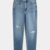 Curvy Ultra Yüksek Bel Yırtık Orta Yıkama Mom Jean