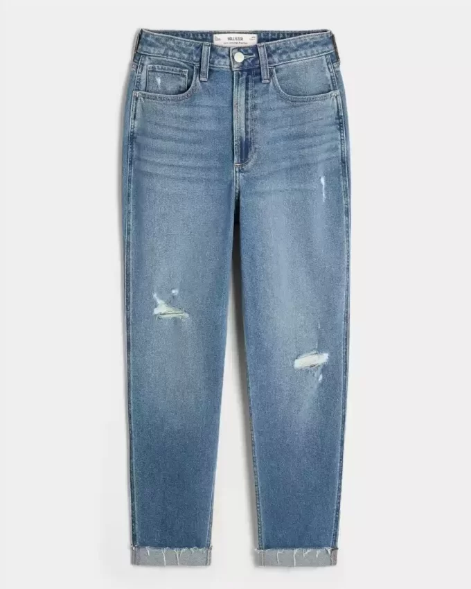 Curvy Ultra Yüksek Bel Yırtık Orta Yıkama Mom Jean