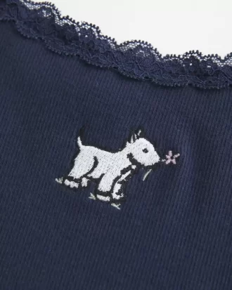 Dantel Kenarlı Köpek Grafikli Atlet