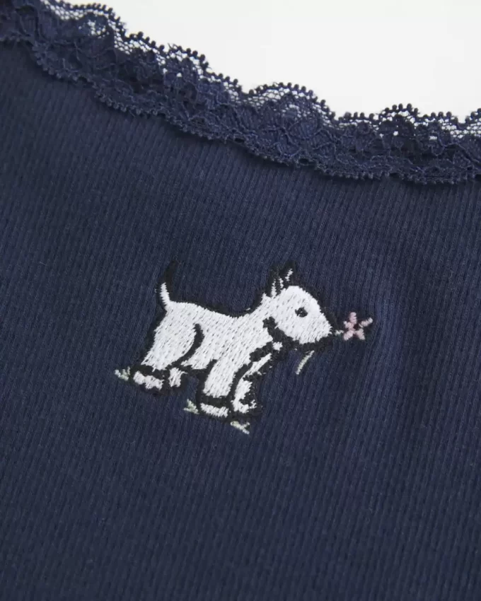 Dantel Kenarlı Köpek Grafikli Atlet