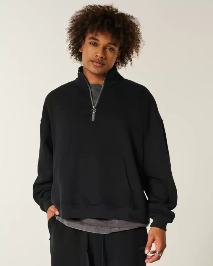 Dikdörtgen Kesim Çeyrek Fermuarlı Sweatshirt