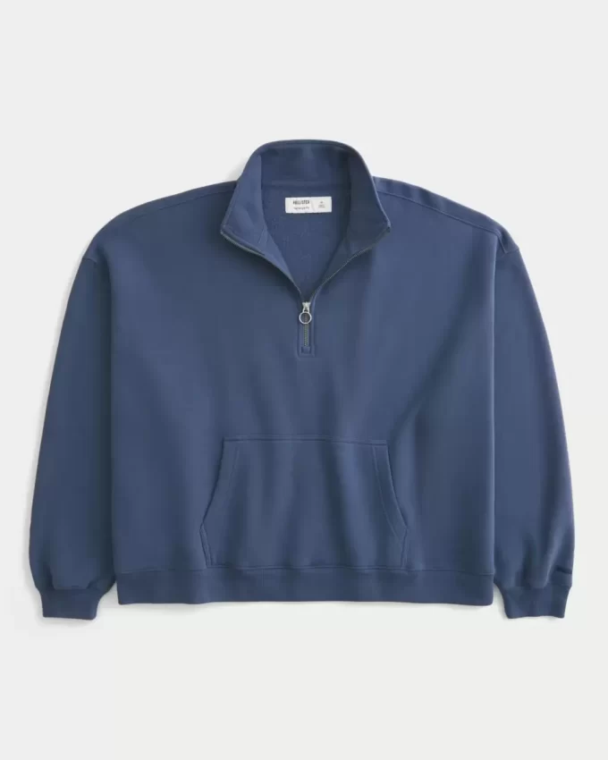Dikdörtgen Kesim Çeyrek Fermuarlı Sweatshirt