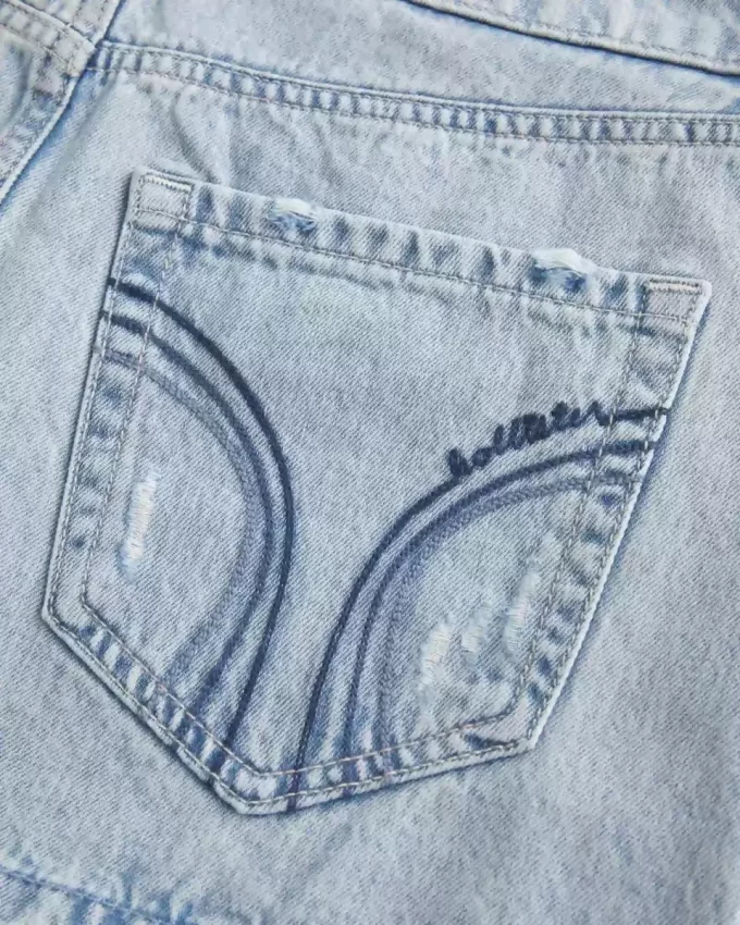 Düşük Bel Açık Yıkama Kot Mini Etek