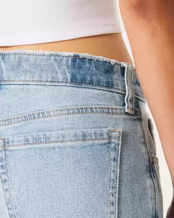 Düşük Bel Açık Yıkama Rahat Düz Kot Pantolon