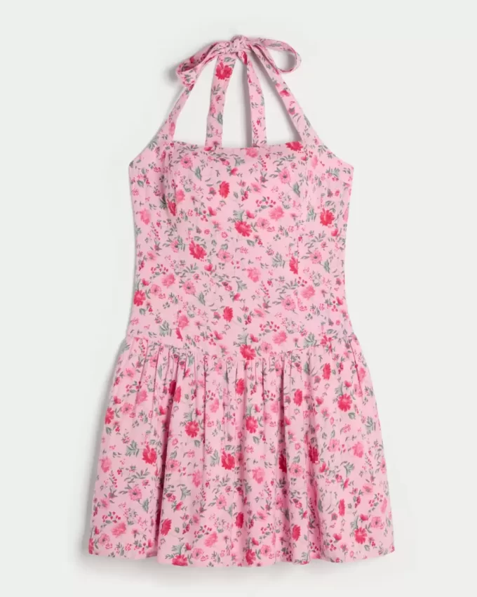 Düşük Bel Askılı Mini Elbise