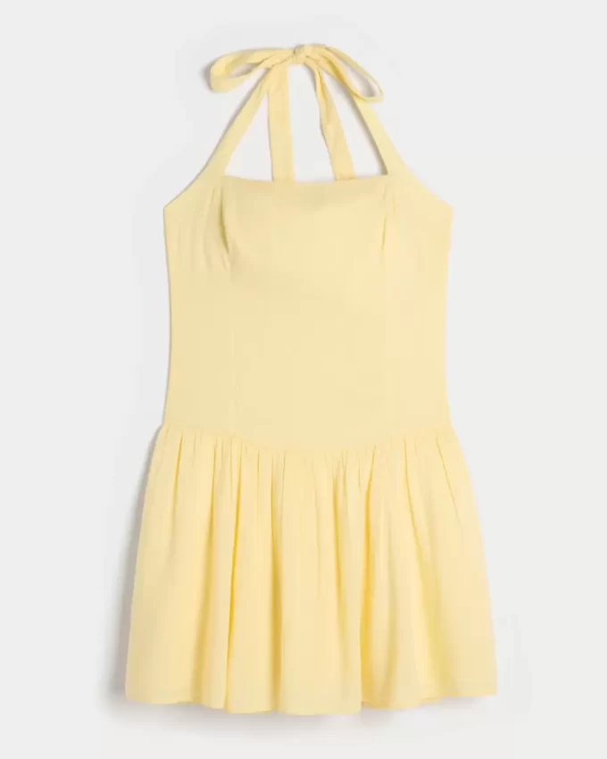 Düşük Bel Askılı Mini Elbise