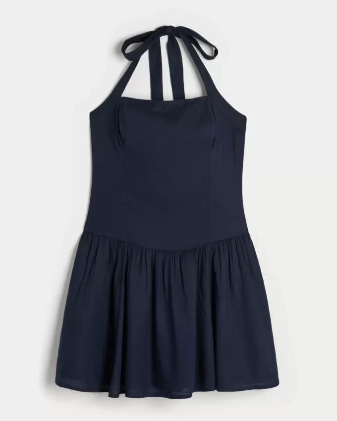 Düşük Bel Askılı Mini Elbise
