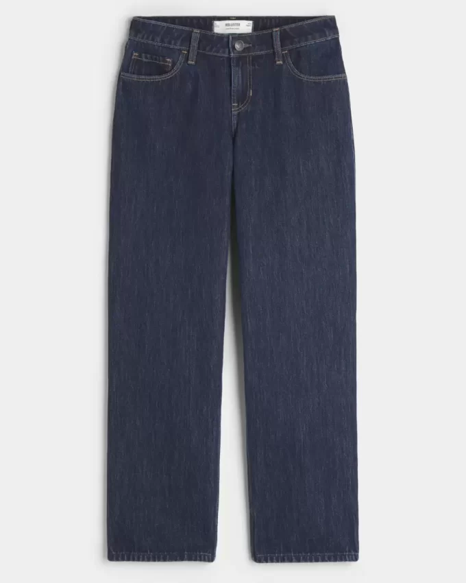 Düşük Bel Koyu Yıkama Bol Pantolon
