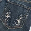 Düşük Bel Koyu Yıkama İşlemeli Bootcut Pantolon