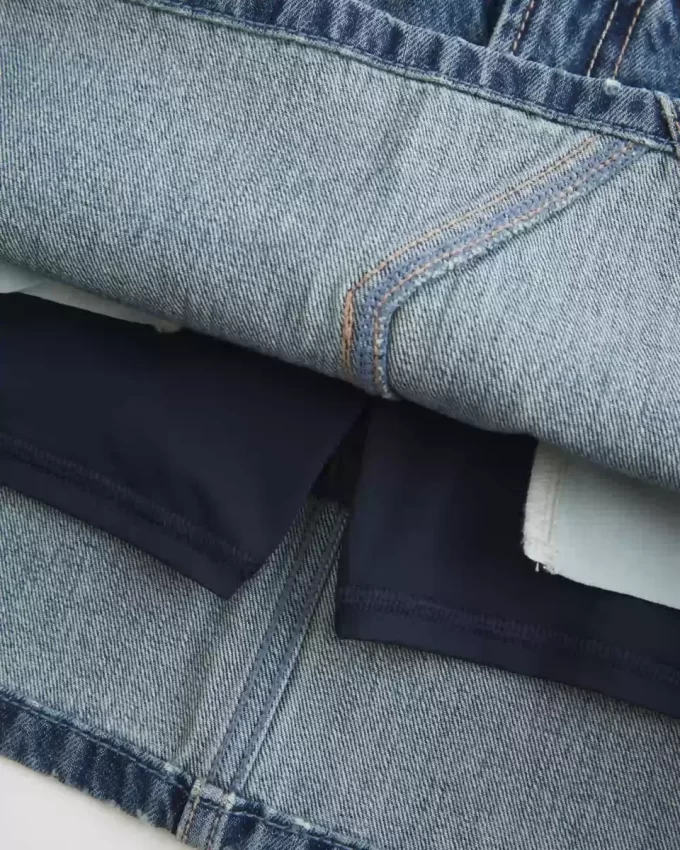 Düşük Bel İşlemeli Kot Mini Etek