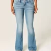 Düşük Bel Orta Yıkama İşlemeli Çiçek Desenli Bootcut Pantolon