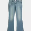 Düşük Bel Orta Yıkama İşlemeli Çiçek Desenli Bootcut Pantolon
