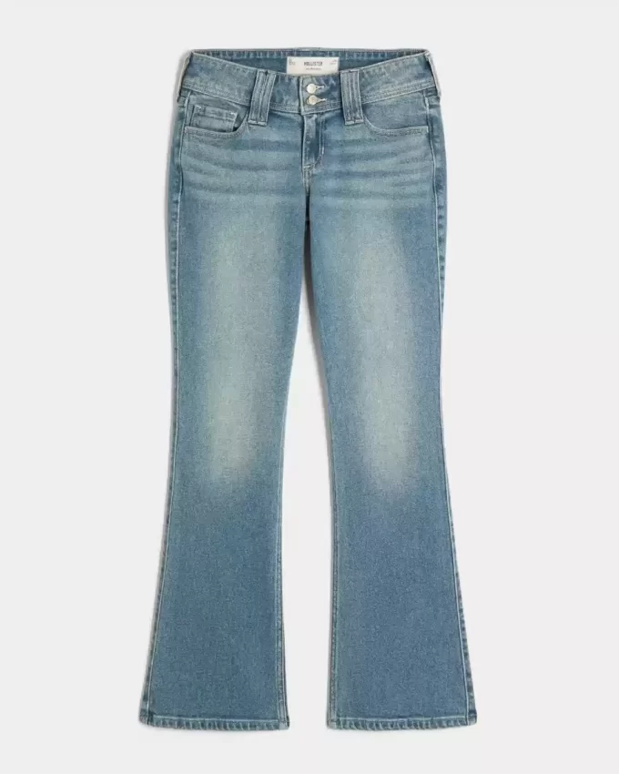Düşük Bel Orta Yıkama İşlemeli Çiçek Desenli Bootcut Pantolon