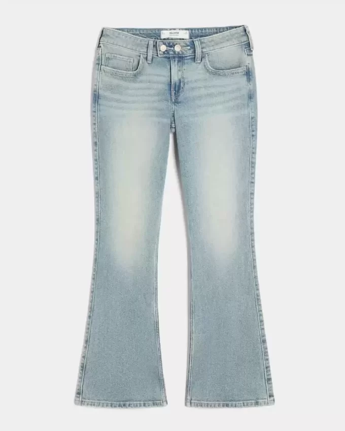 Düşük Bel Orta Yıkama İşlemeli Kelebek Paça Kot Pantolon