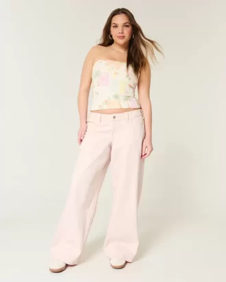 Düşük Bel Pembe Süper Bol Pantolon