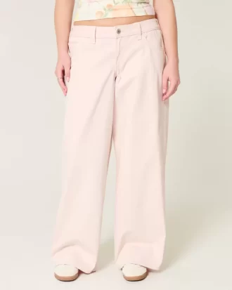 Düşük Bel Pembe Süper Bol Pantolon