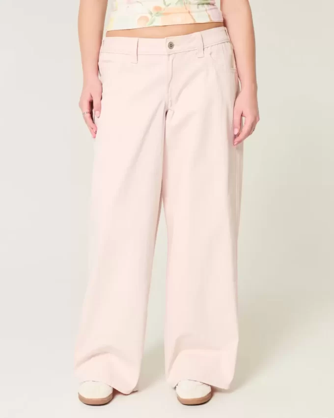 Düşük Bel Pembe Süper Bol Pantolon
