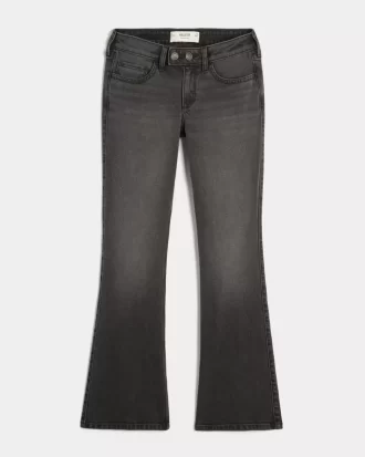 Düşük Bel Yıkanmış Siyah Bootcut Pantolon