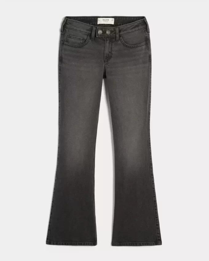 Düşük Bel Yıkanmış Siyah Bootcut Pantolon