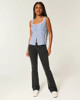 Düşük Bel Yıkanmış Siyah Bootcut Pantolon