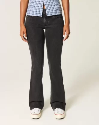 Düşük Bel Yıkanmış Siyah Bootcut Pantolon