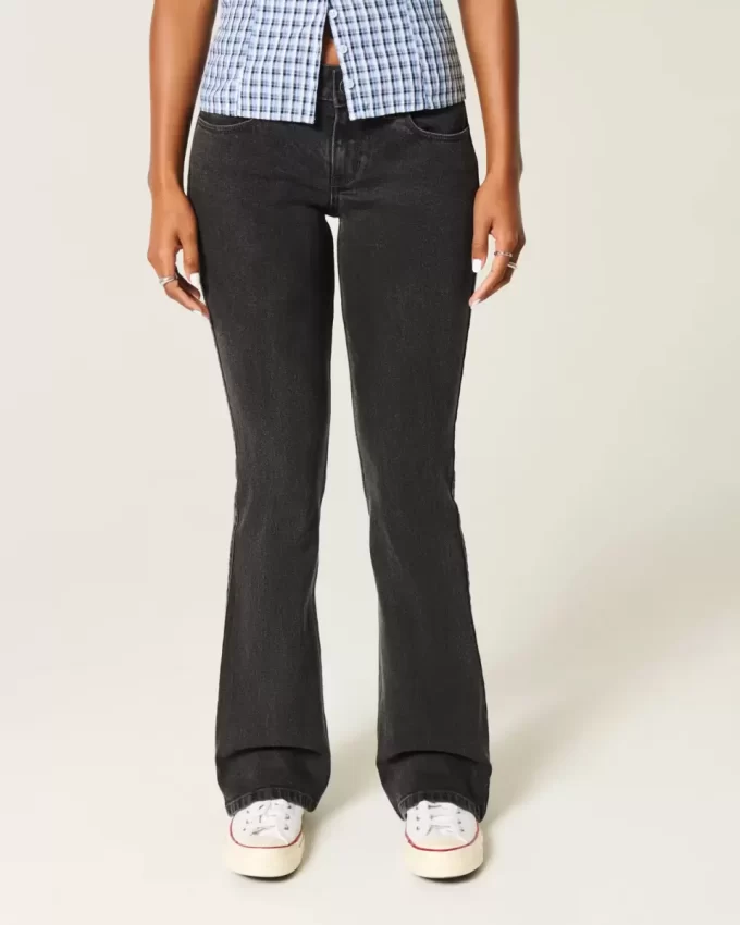 Düşük Bel Yıkanmış Siyah Bootcut Pantolon