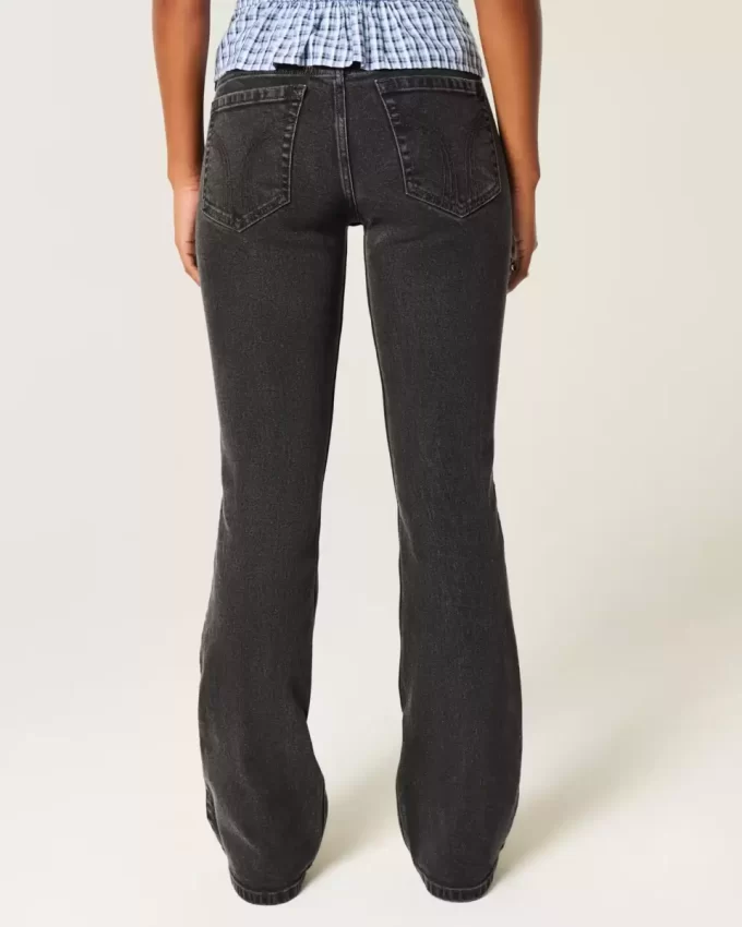 Düşük Bel Yıkanmış Siyah Bootcut Pantolon