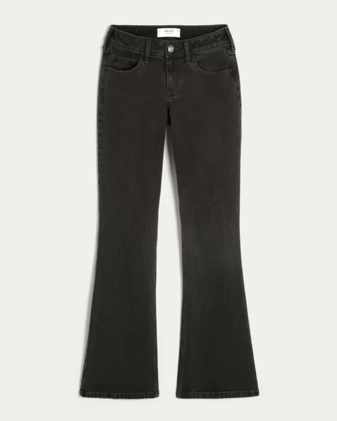 Düşük Bel Yıkanmış Siyah Bootcut Pantolon