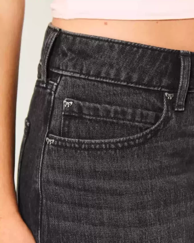Düşük Bel Yıkanmış Siyah Kot Mini Etek