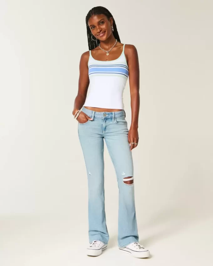Düşük Bel Yırtık Açık Yıkama İşlemeli Bootcut Pantolon Düşük Bel Yırtık Açık Yıkama İşlemeli Bootcut Pantolon