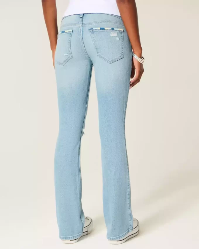 Düşük Bel Yırtık Açık Yıkama İşlemeli Bootcut Pantolon Düşük Bel Yırtık Açık Yıkama İşlemeli Bootcut Pantolon