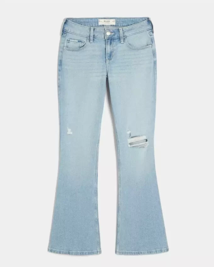Düşük Bel Yırtık Açık Yıkama İşlemeli Bootcut Pantolon Düşük Bel Yırtık Açık Yıkama İşlemeli Bootcut Pantolon