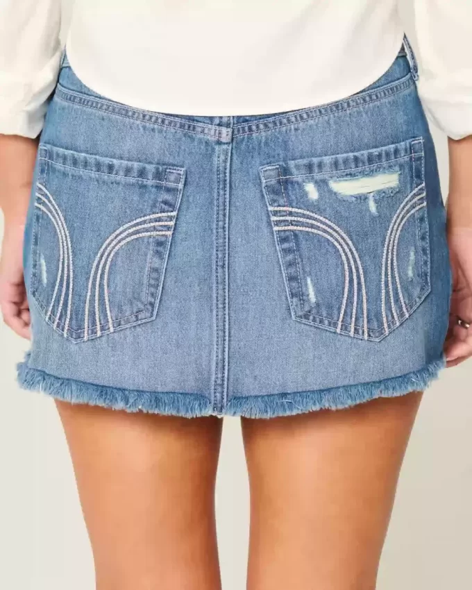 Düşük Bel Yırtık Koyu Yıkama Kot Mini Etek Düşük Bel Yırtık Koyu Yıkama Kot Mini Etek